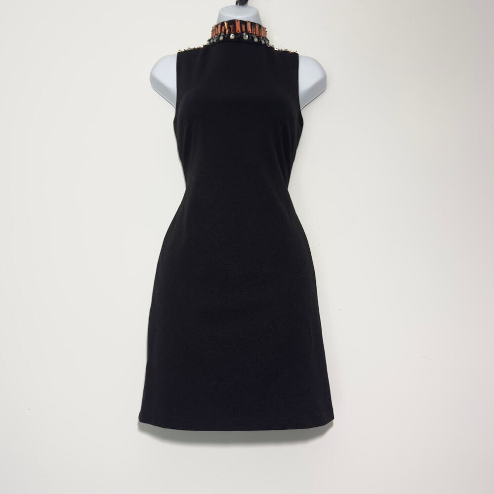 JEWELED MOCK NECK Vintage Y2K Sleeveless Black Mini Dress  Size M Medium